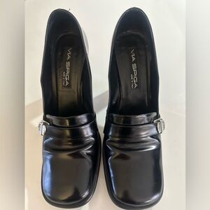 Vintage 90’s Via Spiga Patent Leather Black Square Toe Buckle Heel 10
